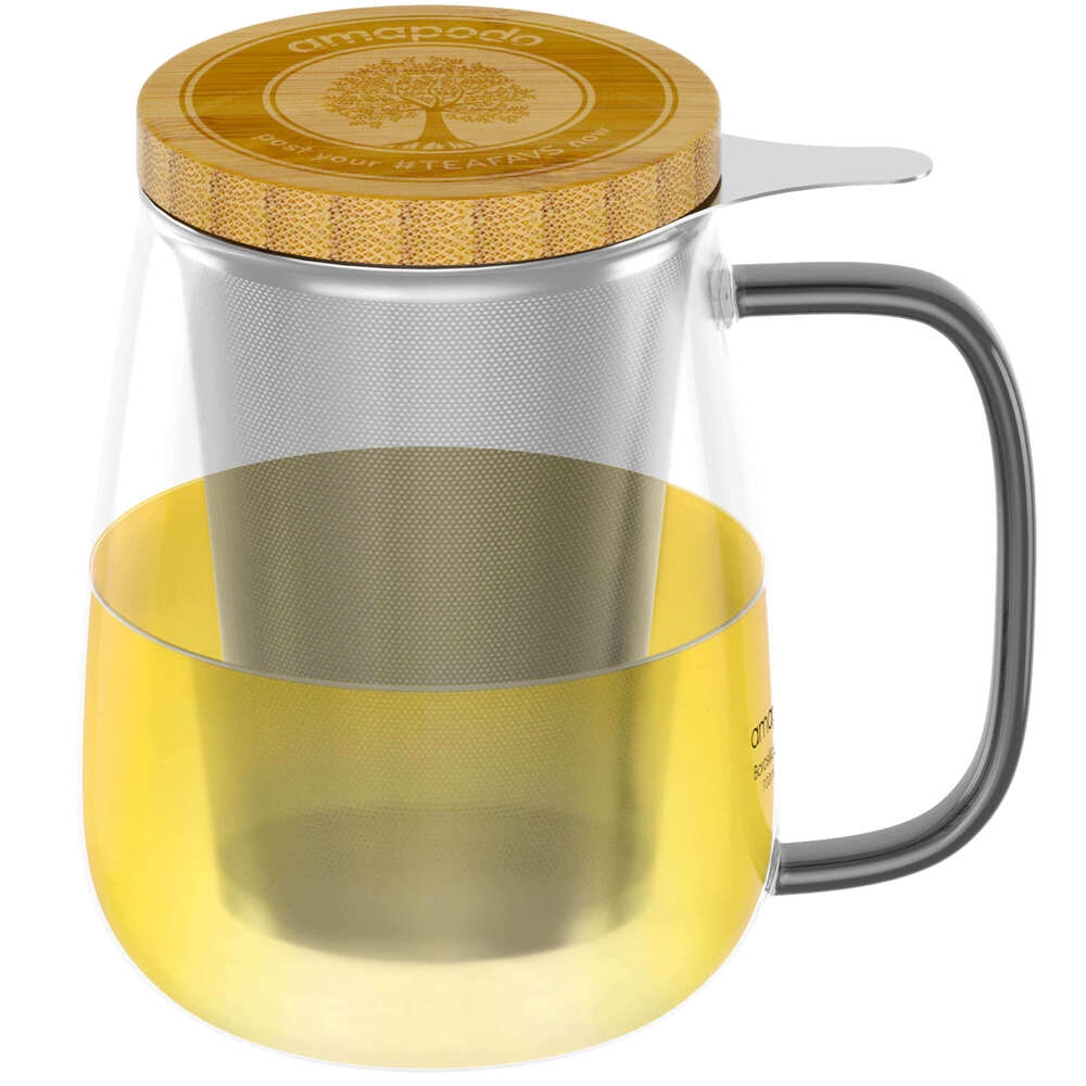 Teeglas XXL mit Sieb und Bambusdeckel (700ml)