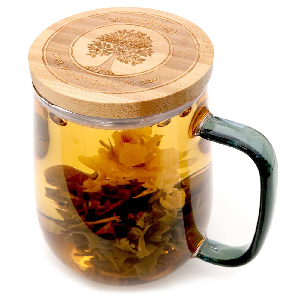 Teeglas mit Sieb und Deckel
