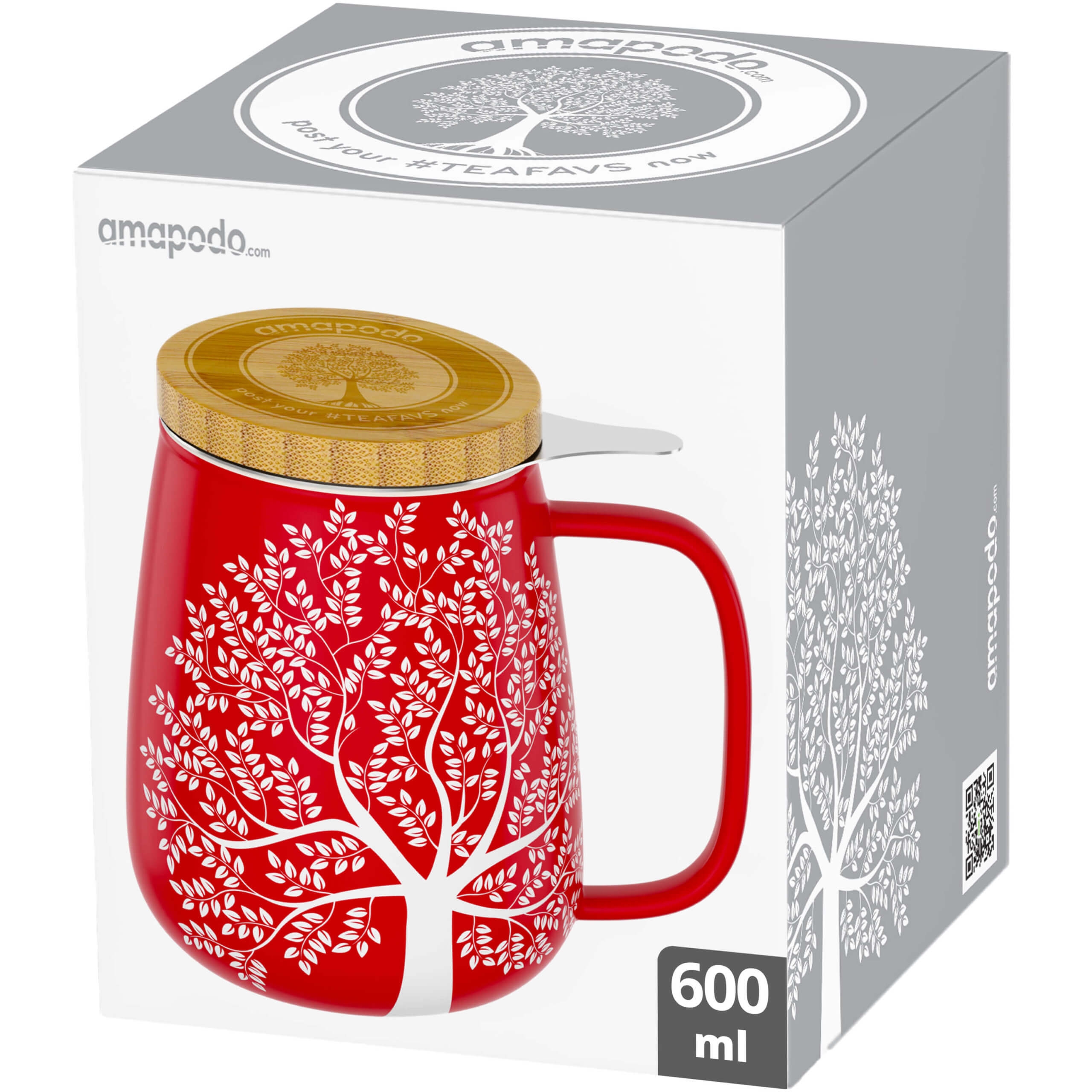 Porzellan Teetasse XXL mit Sieb & Deckel - rot (600ml)